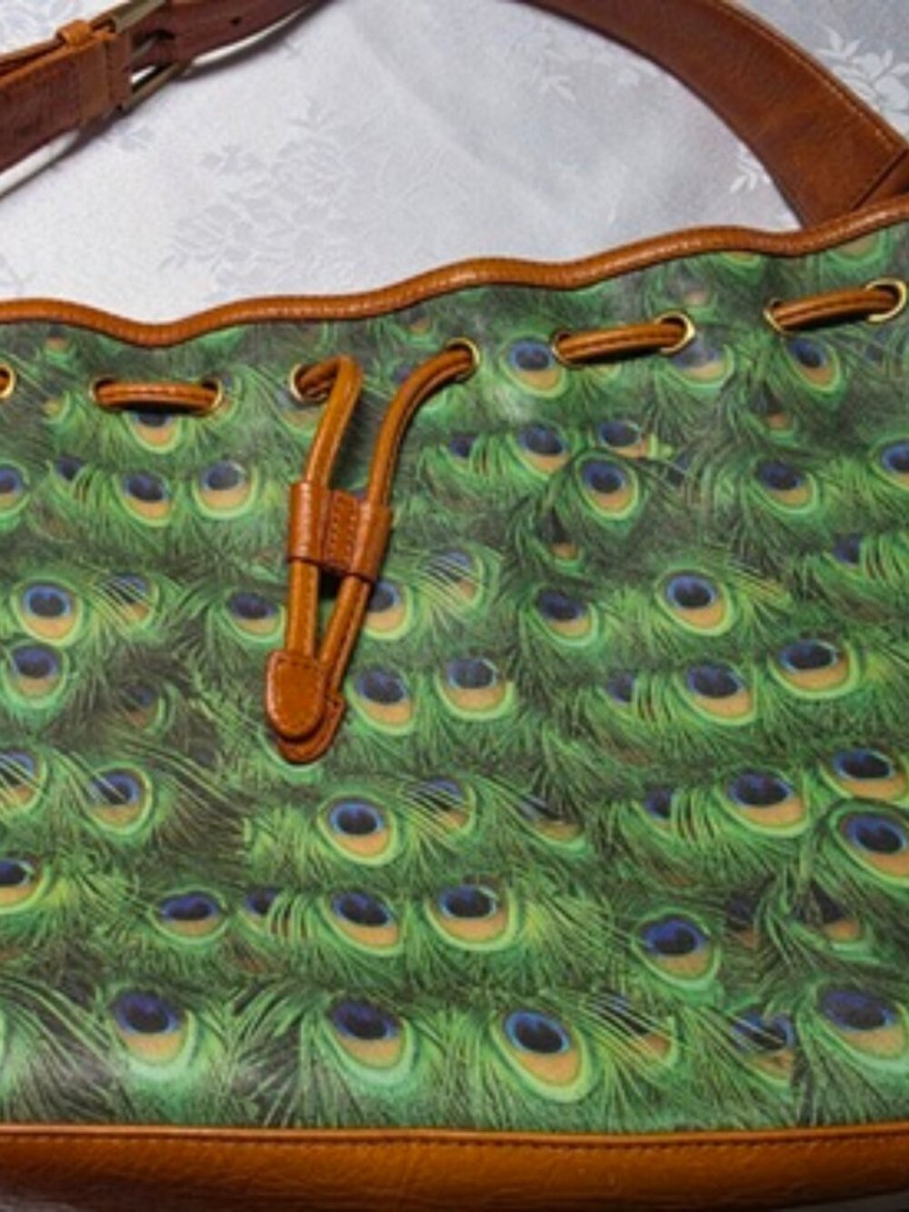 Peacock Brown Purse Like New 10"X12" Excellant Condition Peacock Feathers